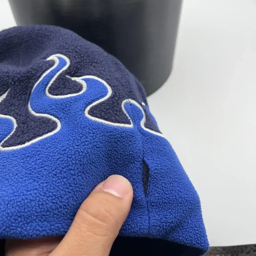 L.L. Bean Hat Beanie Boys M Blue Fleece Flame Embroidered Lined Winter Kids